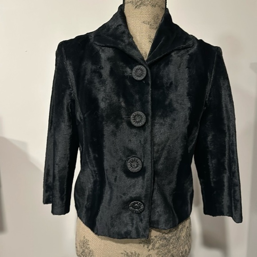 Specialty House Fashion Black faux fur velour jacket,coat 3/4 sleeves size small